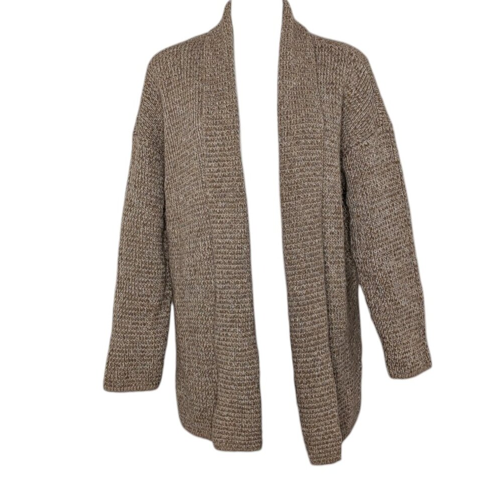Pure J. Jill Tan Chunky Knit Long Length Open Front Neutral Cozy Cardigan